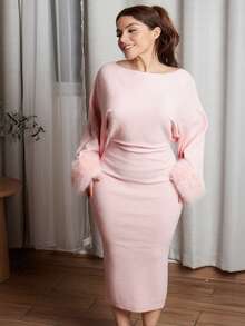 Lupita Cardoza Women's Extra Long Elegant Knitted Sweater Dress, Autumn/Winter Fluffy Dress Women Pink Dress For Women Elegant - Pink - View 4