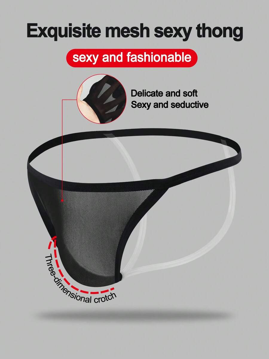 1pc Men's Sexy Hollow Out Mesh Bodysuit, Slim Fit, Black - Black - View 1