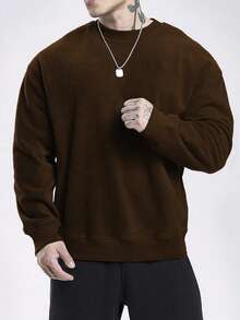 Manfinity Sport PWRUP Men's Casual Everyday Commute Barbell Embroidery Crew Neck Thermal Lined Warm Sweatshirt, Autumn/Winter - Camel - View 4