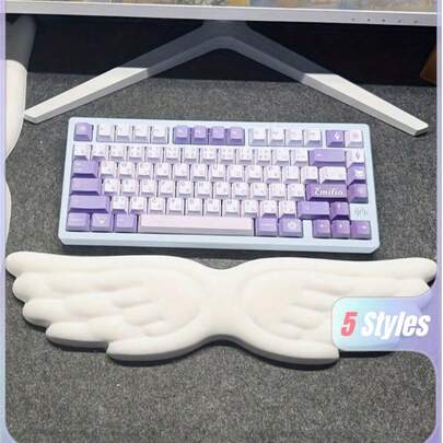 1pc An Ergonomic Silicone Keyboard Wrist Rest, Creative Wing Shape, PU High-Density Memory Sponge, With Non-Slip Base, Comfortable Support, White Color Sliky Fiber Fabric Faux Leather Gaming Accessories Modern Workspace Decoration Washable Suitable For Home Office/Computer/Laptop/Gaming, School Supplies, Back To School Gaming Mouse Pad