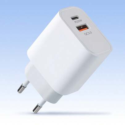 Teckwe European Travel Plug Adapter, 20W Dual Port USB C Wall Charger Type C Fast Charging Block International Power Adapter US To Europe For Phone 17 16 15 14 13 12 11 Pro Max, IPad, Galaxy