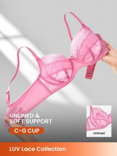 LUVLETTE Woman Full Coverage Lingerie Lounge Curve Support & Breathable Pink Underwire Sexy Unlined Minimizer Lace Elegance Bra Bridal Intimates Romantic Valentine's Day Gifts Bra