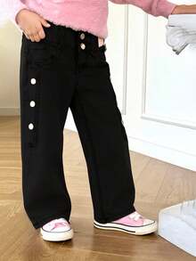 Jeans niña casual para uso diario estilo moderno temporada primavera verano y otoño - Negro - Ver 4