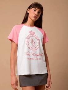 SURIMA Casual Minimalist Pattern Round Neck Short Sleeve Fitted Women T-Shirt, Suitable For Summer, Tees Women - Pink - View 1