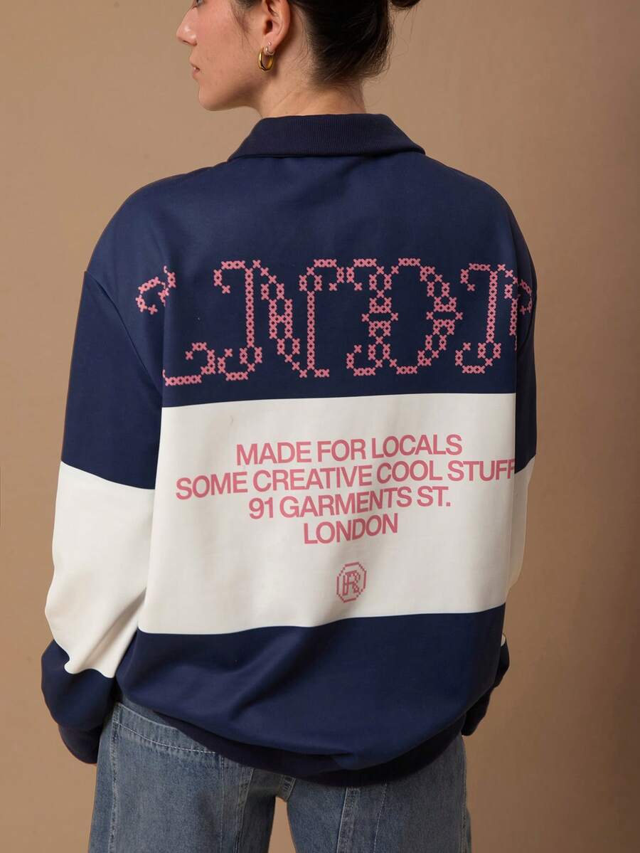 SURIMA Women's Casual Contrast Color Slogan Print Sweatshirt - Multicolor - View 1