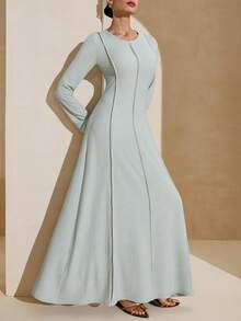 Graceveil Fitted Casual Waist Cinched Bodycon Long Sleeve Arabic Style Dress For Women - Green - View 1