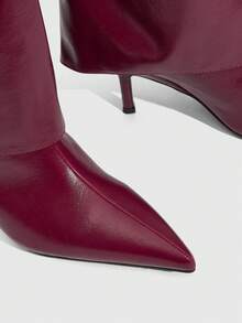 Daringsoles Women's Pointed Toe Buckle Design PU Leather Thigh High Boots, Fashionable & Versatile For Daily Wear - Burgundy - View 5