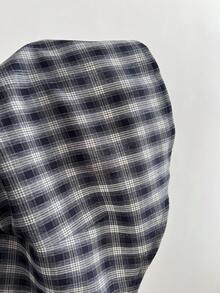 1 pieza Camisa de manga larga con botones, ajustada, con bordado y estampado a cuadros rojos para mujer, versátil para uso diario, ir al trabajo, casual, escuela, Día de San Valentín - Azul marino - Ver 6