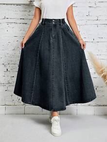 EMERY ROSE Women's Fashion Pocket Flare Denim Skirt - Dark Wash - View 5