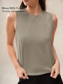 OutZeal 女士运动背心 日常健身服 柔软莫代尔混纺弹力弧形下摆 - 卡其色 - 查看 2