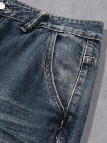 Manfinity Denimwave Jeans rectos de pierna suelta y lavados casual para hombres - Azul - Ver 7