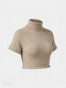 Olithes 女士新款春夏性感别致高端法式优雅休闲韩版时尚修身针织上衣，日常穿着和约会皆宜 - 卡其色 - 查看 3