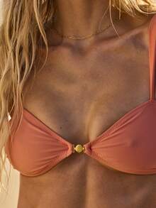 Aralina 3 Piece Set Gold Shell Charm Bikini Summer Spring Swim Vacation Beach Sexy Three Piece Set Swim Bag - Red - View 4