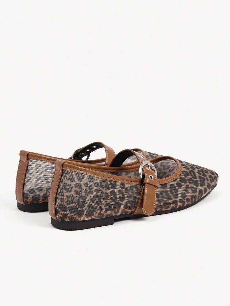 CUCCOO CHICEST Ladies Flat Shoes Brown Leopard Print Black Hollow Embroidered Sequins Mesh Square Ballet Flats, Mary Jane White Flats, Elegant Women's Flats Black Professional Work Shoes, Light Comfortable Versatile Casual Suitable For Daily Commuting/Christmas Thanksgiving/Prom Party/Outer Wear Women's Shoes Wedding Shoes Spring Shoes Bride Shoes