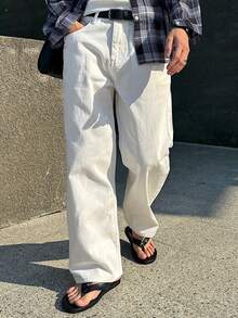 DAZY 男士纯白色水洗牛仔裤，春季款 - 白色 - 查看 2