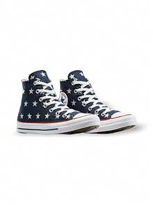 Converse Giày thể thao cao cổ Chuck Taylor All Star Unisex, thoáng khí, thấm hút mồ hôi, nhẹ, độ co giãn tốt, màu sắc bền chắc, đa năng, dễ giặt, nhanh khô, phù hợp cho sinh hoạt hàng ngày, đi học, thể thao, hoạt động ngoài trời, màu xanh navy và trắng A15503C - Màu xanh / trắng - Xem 2