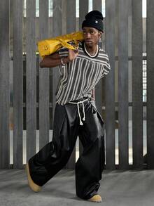 NEON BLANC Men's Casual Loose T-Shirt Vest, Plain Black & White, Summer - Black and White - View 8