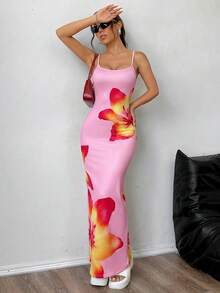 SHEIN EZwear 女士优雅印花连衣裙，适合夏季度假，女士夏季连衣裙 - 彩色 - 查看 5