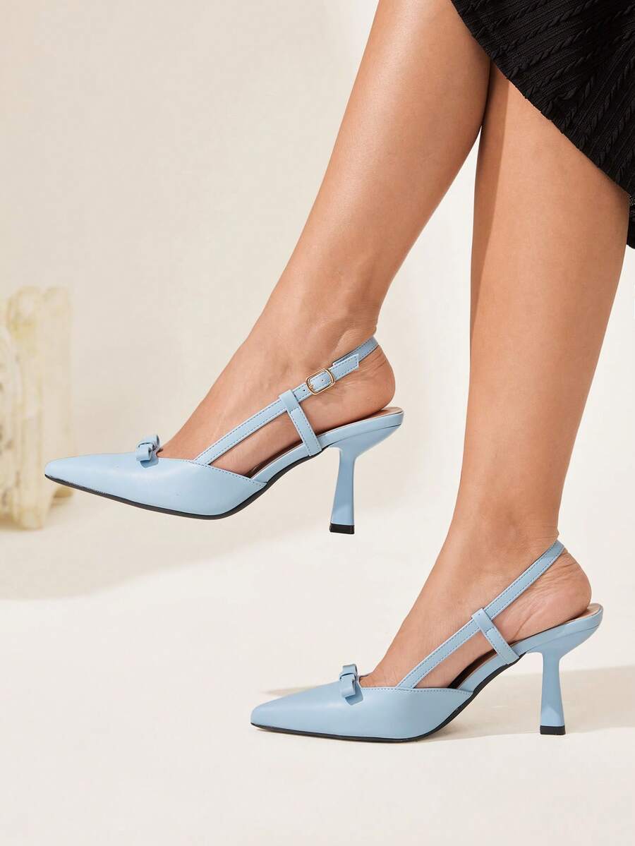 CUCCOO CHICEST Women's Pointed Toe Buckle Design Bow Decor Elegant High Heel Shoes Valentine's Day Elegant Shoes - Blue - View 1