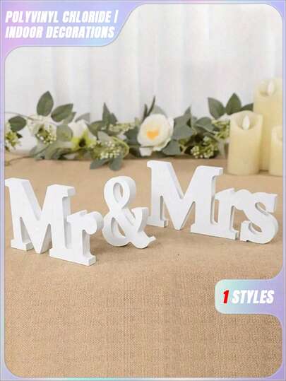 SHEIN Juego de decoración de boda Sr. y Sra. de 3 piezas: Accesorios para cabina fotográfica de PVC con letras inglesas personalizadas para ceremonia y recepción, perfecto para bodas, Día de San Valentín, Día de San Valentín en bodas, cumpleaños, decoración de la sala de estar, decoración de bodas