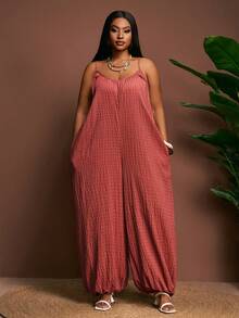 Slaydiva 2026 Spring/Summer Elegant Commute & Casual, Birthday Party, Graduation, Student Wear, Daily Outing, All-Match Versatile, Leisure, Vacation, Cruise Travel, Beach, Sunbathing, Viral Hit, Business Casual, Minimalist & Casual & Vacation & Outing Women's Suitable For Beach And Summer Wear Sleeveless Wide Leg Jumpsuit - Rose - Rose Red - View 10