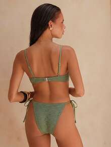 Swim Chiccia Sexy einfarbiger Muschelgitter-Türkis-Accessoire-Stahlband-Bikini-Set für den Sommerurlaub - Grün - Übersicht 7