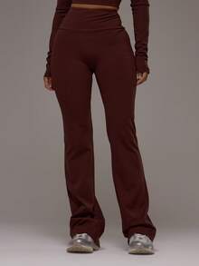 Musera Sport Quần legging thể thao dáng ống loe, cạp cong phía sau, cạp trung bình, thích hợp cho tập luyện thể thao, tập gym, pilates, thể dục, mặc hàng ngày và mặc thường ngày. - Màu nâu Sô-cô-la - Xem 2