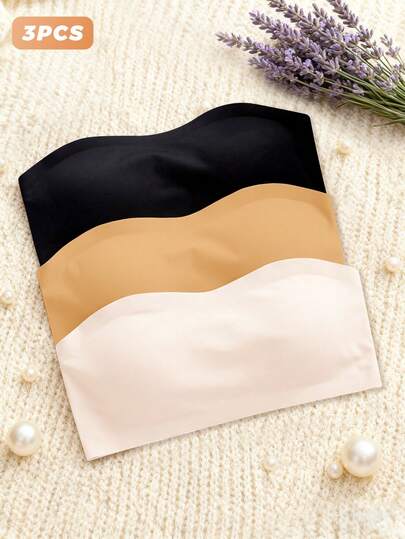 Conjunto de 3 piezas Sujetadores sin costuras elegantes y cómodos de un solo hombro para mujer, multicolor