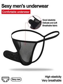 DrisQ Fashionable Black Hollow Mesh Sexy U-Pouch Mid-Waist Men's Underwear - Black - View 1
