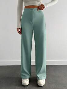 EURMUSE Women's Solid Color High Waist Wide Leg Casual Suit Pants - Mint Green - View 1