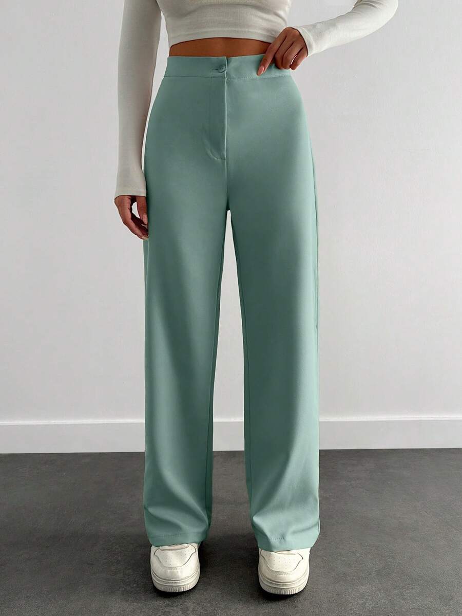 EURMUSE Women's Solid Color High Waist Wide Leg Casual Suit Pants - Mint Green - View 1
