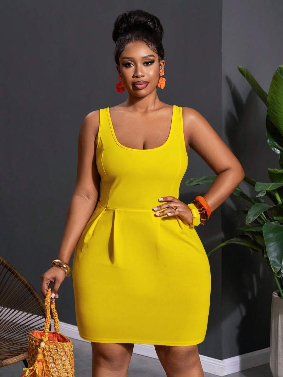 Slaydiva 2026春夏新款音乐节、复活节、圣帕特里克节、西部风、游牧风、生日派对、毕业典礼、大学、学生、日常休闲、百搭基础款、休闲、邮轮旅行、海滩、日光浴、爆款、街头风、婚礼宾客波西米亚风、通勤、早午餐、极简基础款、Y2K街头风、畅销款、日常约会、机场V领收腰A字娃娃裙 - 黄色 - 黃色 - 查看 1