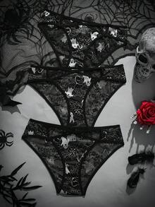 3pcs/Set Women's Lace Patchwork Ghost Design Sexy Lingerie Panty Set - Multicolor - View 1