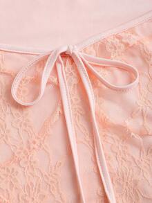 Sweetra 女士性感蕾丝蝴蝶结前领方领长袖上衣，休闲Y2K风格 - 淺粉色 - 查看 4