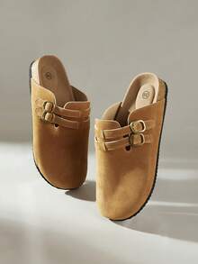 Solecia 女士平底软皮一脚蹬鞋，舒适百搭，适合通勤。 - 卡其色 - 查看 2