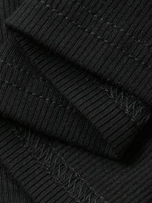 FRIFUL 女士撞色露肩蝴蝶结装饰罗纹修身T恤，春季甜美风 - 黑色 - 查看 3