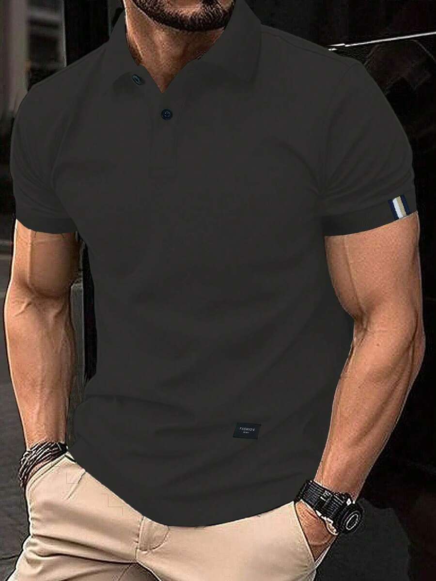 Manfinity Homme 男士纯色短袖 Polo 衫 男士 Polo 衫 男士翻领衬衫 黑色 Polo 衫 男士 Polo 衫 - 深灰色 - 查看 1