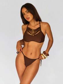 Avantive 2026 度假休闲沙滩复古风棕色比基尼泳衣套装 - 棕色 - 查看 7