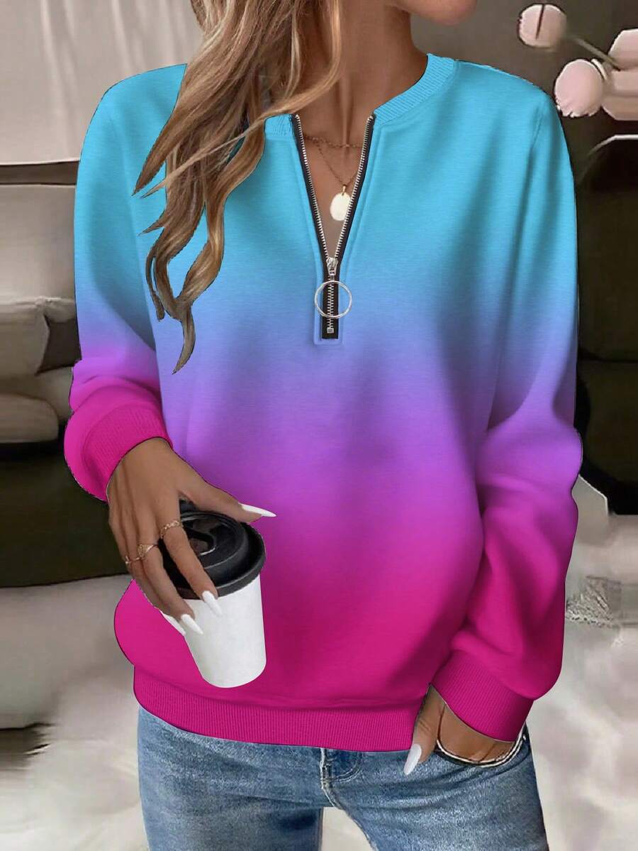 EMERY ROSE Áo sweatshirt cổ tròn dáng rộng dành cho nữ, in họa tiết chuyển màu, kiểu dáng tối giản Mỹ. - Nhiều màu - Xem 1