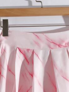 GlowEve Marble Tie-Dye Pleated A-Line Midi Skirt, Elegant French Style, Waist Cinched Design, Versatile For Vacation, Date, Commute - Pink - View 4