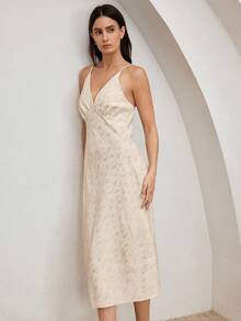 Ocili Comfortable Silky Jacquard Fabric Mid-Sleeve Robe With Tie, Comfortable Chic Autumn Slumber Nightgown For Women - Khaki - View 7