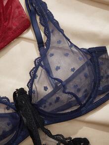 Charlaine Women's Lace Heart Print Mesh Patchwork Sexy Sheer Bra - Multicolor - View 3