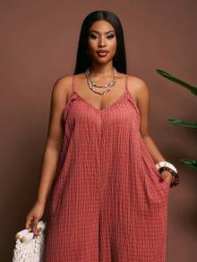 Slaydiva 2026 Spring/Summer Elegant Commute & Casual, Birthday Party, Graduation, Student Wear, Daily Outing, All-Match Versatile, Leisure, Vacation, Cruise Travel, Beach, Sunbathing, Viral Hit, Business Casual, Minimalist & Casual & Vacation & Outing Women's Suitable For Beach And Summer Wear Sleeveless Wide Leg Jumpsuit - Rose - Rose Red - View 8