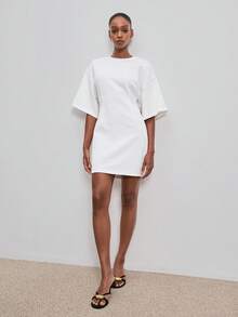 ATUI Studio 女士休闲日常时尚白色T恤连衣裙，夏季 - 白色 - 查看 4