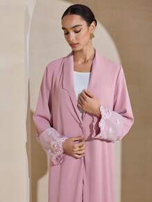 Women's Long Sleeve Elegant Applique Arabic Style Abaya - Coral Pink - View 8