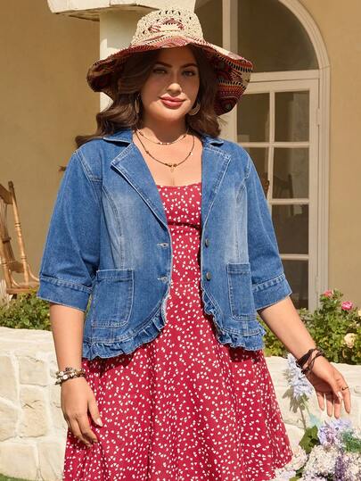 Breezaya 大码女式复古休闲无弹力牛仔外套