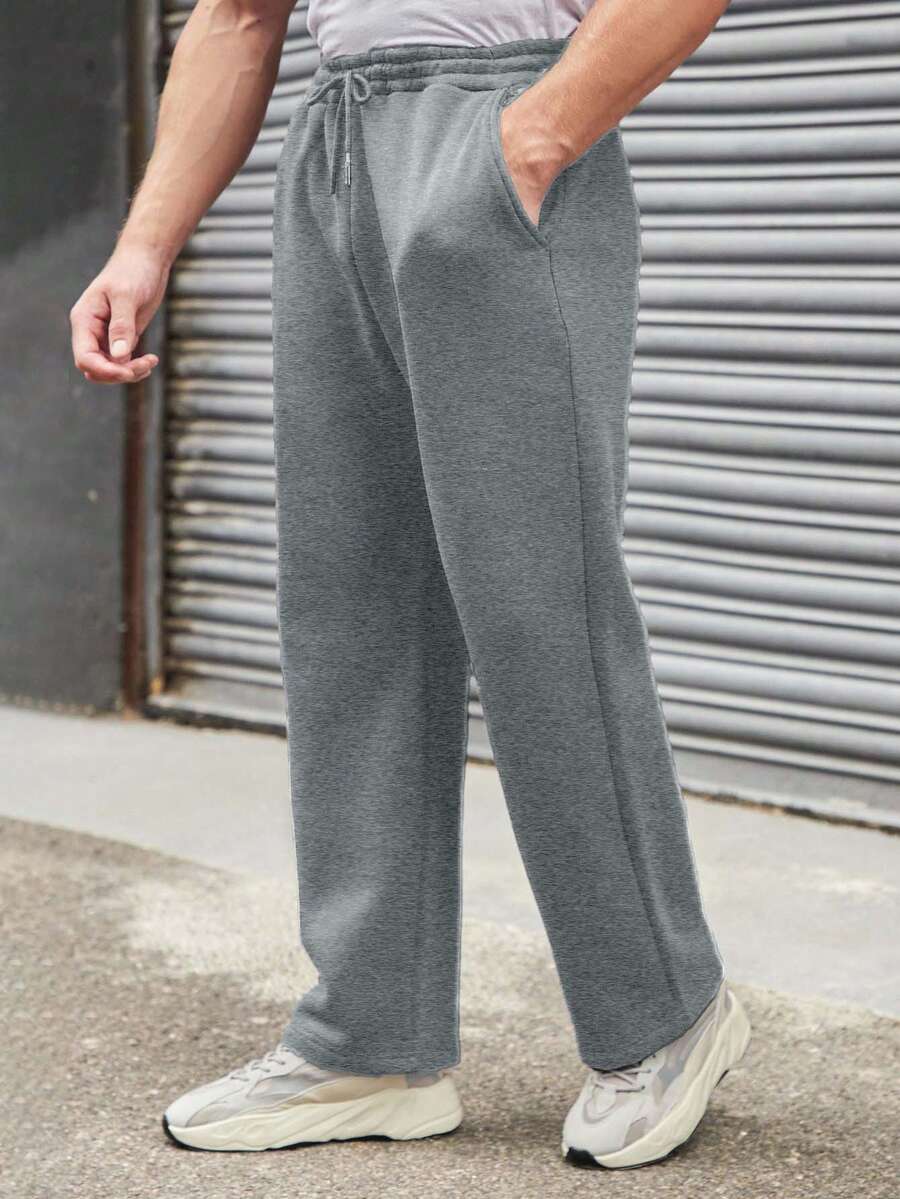 SHEIN Cottnline 男士純色束口腰帶運動長褲 - 灰色 - 查看 1