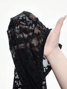 ROMWE Gothic Spider Web Lace Sheer Fitted Women Blouse - Black - View 10