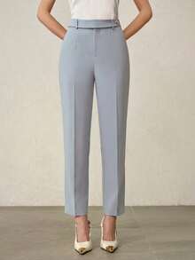 MOTF PREMIUM 极简通勤修身西装裤，春夏款 - 藍色 - 查看 4