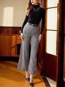 Vintamour 复古优雅女士长裤，带口袋和腰带，休闲工作裤，度假休闲裤，夏季春假女装，春假女装，冬季女装，休闲灰色长裤，高腰裤，商务裤，办公室裤，春季女装下装 - 灰色 - 查看 6